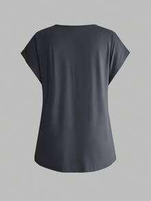 Modmama Camiseta casual de maternidad de unicolor, cuello redondo y manga corta - Gris Oscuro - Ver 13