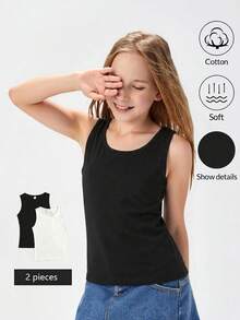 Set de 2 blusas de uso diario versátil de unicolor y cuello redondo para adolescentes - Multicolor - Ver 2