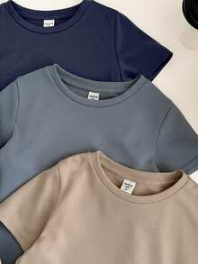 6件套儿童夏季服装，男童舒适休闲金属项链装饰圆领短袖T恤上衣，短裤2件套，高性价比套装，适合户外玩耍、街拍、派对、居家休闲等场合。 - 彩色 - 查看 3