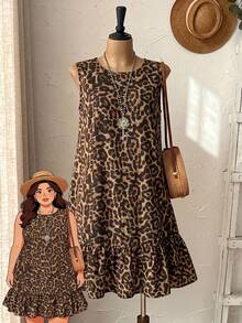 Rusticease Plus Size Women Casual Leopard Print Dress Vacation Chocolate Brown Summer - Multicolor - View 1