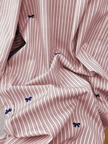 GlowEve CURVE Celana Panjang Wanita Ukuran Besar Kasual Bergaris dengan Pita - Baby Pink - View 5