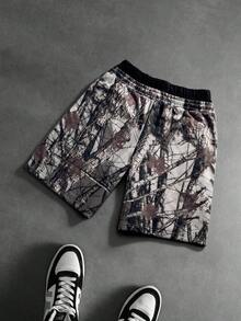 Manfinity EMRG 男士高腰楓葉印花刺繡口袋時尚嘻哈短褲 - 彩色 - 查看 2