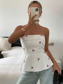 DAZY 女款休閒度假無肩帶上衣 夏季可愛上衣 - 白色 - 查看 6