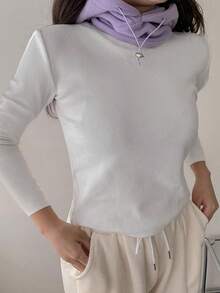 DAZY Women Solid Color Round Neck Long Sleeve Casual Loose T-Shirt For Autumn - White - View 5