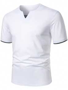 Manfinity Homme Camiseta de manga corta casual con patchwork para hombres, versátil para uso diario, vacaciones - Blanco - Ver 1