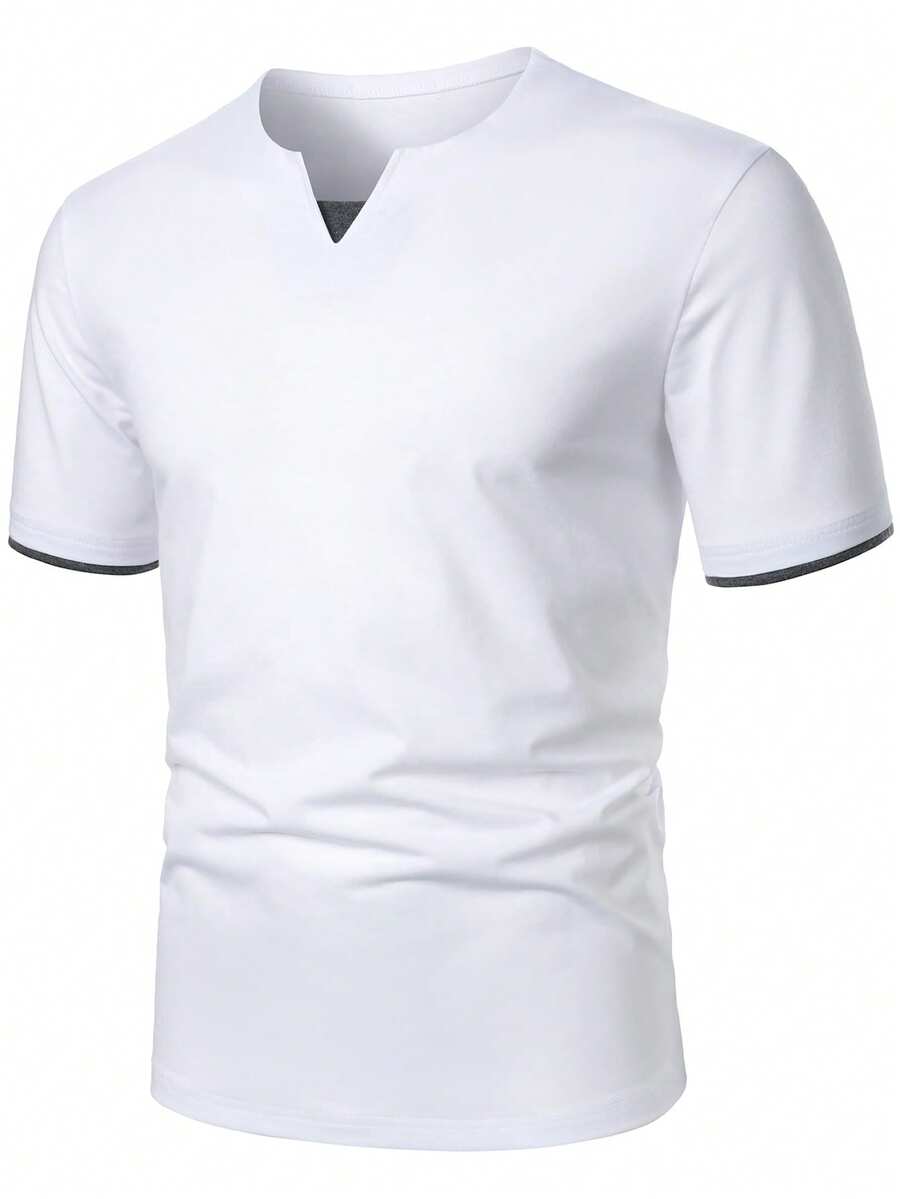 Manfinity Homme Camiseta de manga corta casual con patchwork para hombres, versátil para uso diario, vacaciones - Blanco - Ver 1