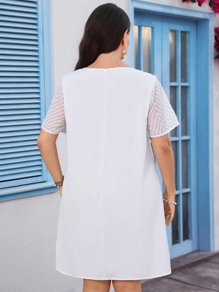 Plus Size Women's Patchwork White Dress