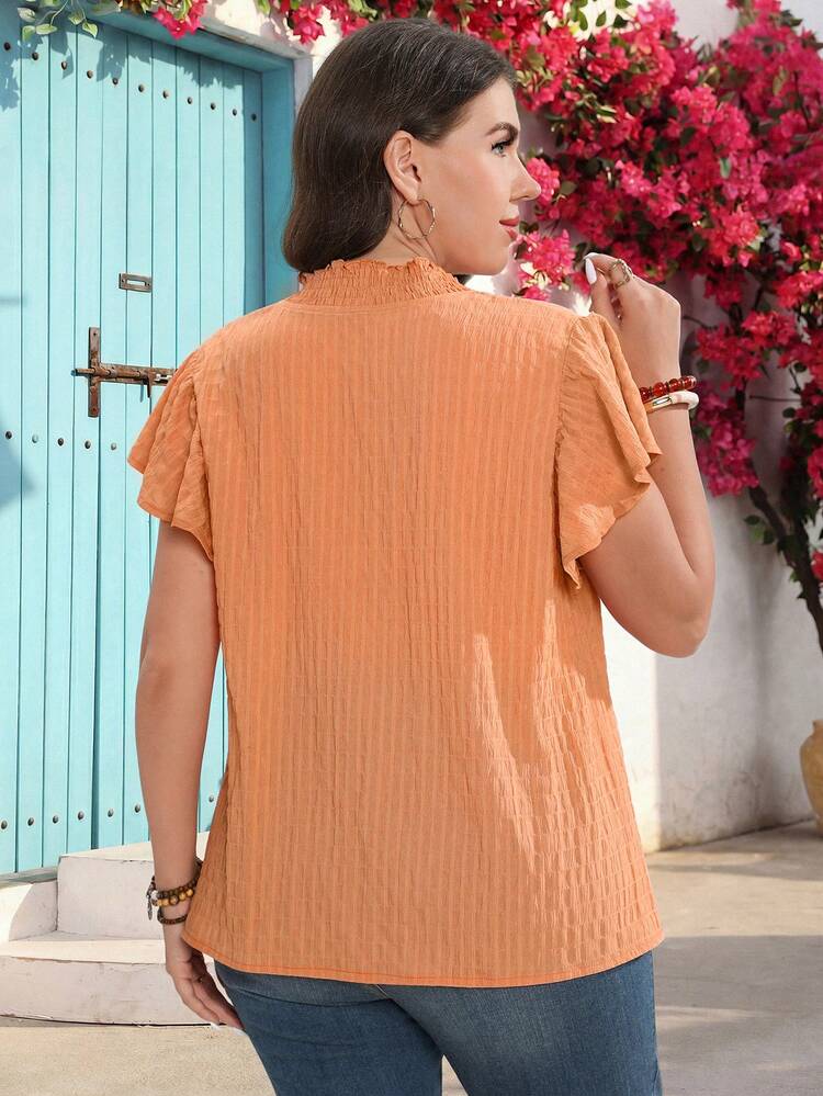 Plus Size Women Casual Solid Color Cap Sleeve Blouse