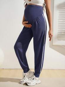 SHEIN Quần bầu có đệm bụng và thiết kế dây rút - Màu xanh hải quân - Xem 3