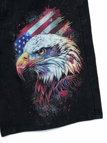 Manfinity EMRG Quần short denim nam phong cách đường phố Mỹ casual, màu đen wash, in hình đại bàng Ngày Độc lập - màu đen - Xem 4