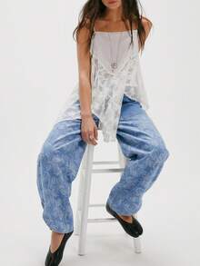 Bohemela Women's Casual Vacation & Commute Paisley Print Patchwork Pocket Loose Straight Leg Pants - Blue - View 1