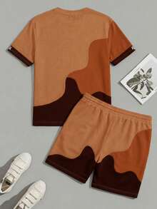 Sorvial Men's Casual Colorblock Print Short Sleeve T-Shirt & Shorts Set, Holiday - Multicolor - View 3