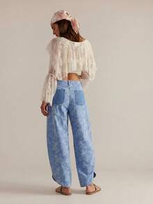 Bohemela Women's Casual Vacation & Commute Paisley Print Patchwork Pocket Loose Straight Leg Pants - Blue - View 5
