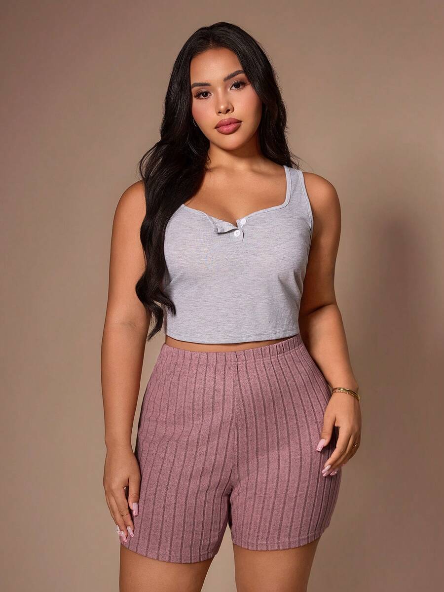 Lazeform Pantalones cortos casuales con cintura elástica de talla grande, aptos para usar en casa y al aire libre - Rosa vieja - Ver 1