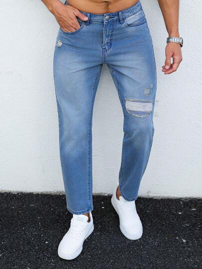 EGENSIO Men's Casual Everyday Wear Distressed Pocket Button Design Denim Jeans