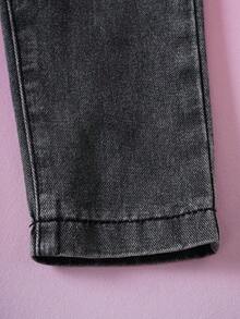Miraculous Ladybug X SHEIN Quần jeans cạp chun in hình hoạt hình thời trang dành cho bé gái - màu đen - Xem 6