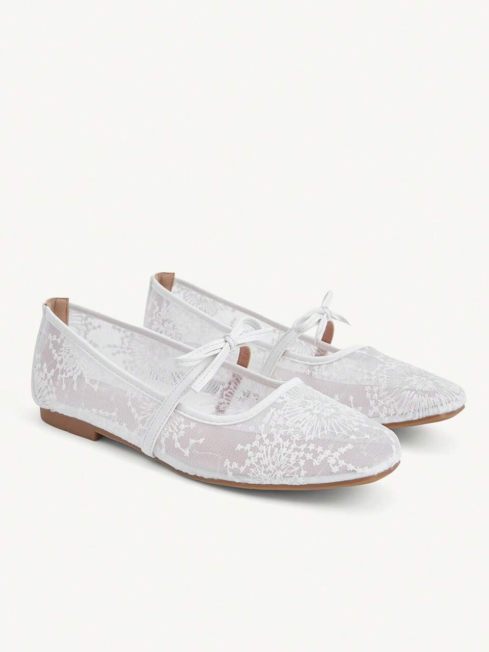 CUCCOO CHICEST Women Shoes Spring And Summer White Fashion Lace Hollow Bow Decoration With Square Head Flat Single Shoes, Elegant Wedding Wear