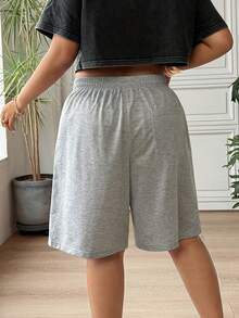 SHEIN EZwear 大码夏季休闲运动抽绳腰带运动裤 - 灰色 - 查看 2