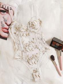 SHEIN 女士蝴蝶贴花性感连体裤 - 白色 - 查看 4