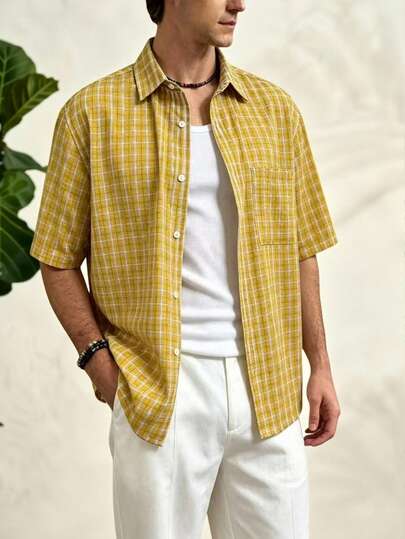 Airaco Men's Casual Plaid Short Sleeve Shirt