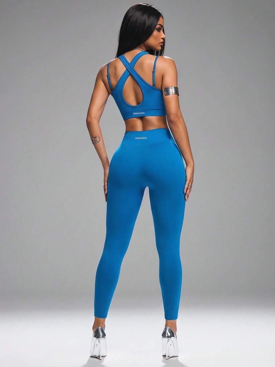 Innovista Abnehmbare gepolsterte verstellbare Träger Sexy Rücken Ausschnitt Yoga Anzug, Po-hebende gerüschte Ausschnitt Leggings Frauen Sport Set