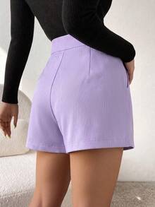 SHEIN Women's Casual Solid Color Shorts, Summer - Purple - View 2