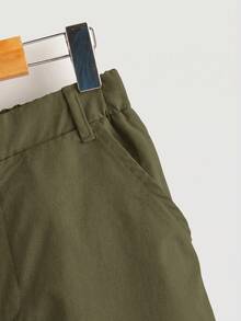 SHEIN Tween Boy Casual Comfortable Slim Elastic Waist Pants With Slant Pockets - Army Green - View 4