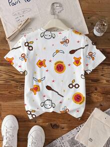 HARRY POTTER X SHEIN Tween Girl Cartoon Print Short Sleeve T-Shirt - White - View 2