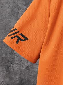 SHEIN 2pcs Teen Boys' Orange Summer Streetwear Beach Knit Suit Set,Casual Comfortable Printed Round Neck Short Sleeve T-Shirt And Straight Leg Pants - Orange - View 4