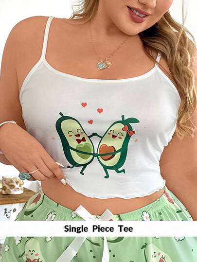 Slumberry CURVE Canotta da notte comoda con stampa di avocado per donne taglia curvy