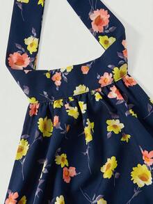 Skyraze Women's Floral Print Backless Twist Ruched Cami Mini Dress - Navy Blue - View 7