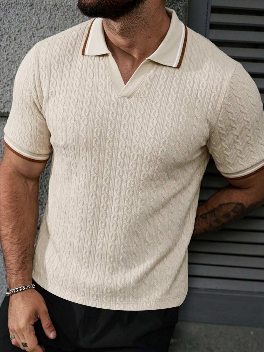 Manfinity CasualCool 男士短袖纹理面料 Polo 衫,适合外出、聚会和办公穿着 - 杏色 - 查看 1