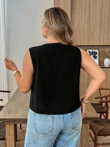 SHEIN CURVE+ 加大码黑色薄款马甲外套，女士办公室衬衫 - 黑色 - 查看 2