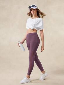 OutZeal Women Outdoor Leggings Solid Color Running Gym Yoga Cool Touch Tummy Control High Waist Mesh Panel Sport Pants Summer Spring - Purple - View 6