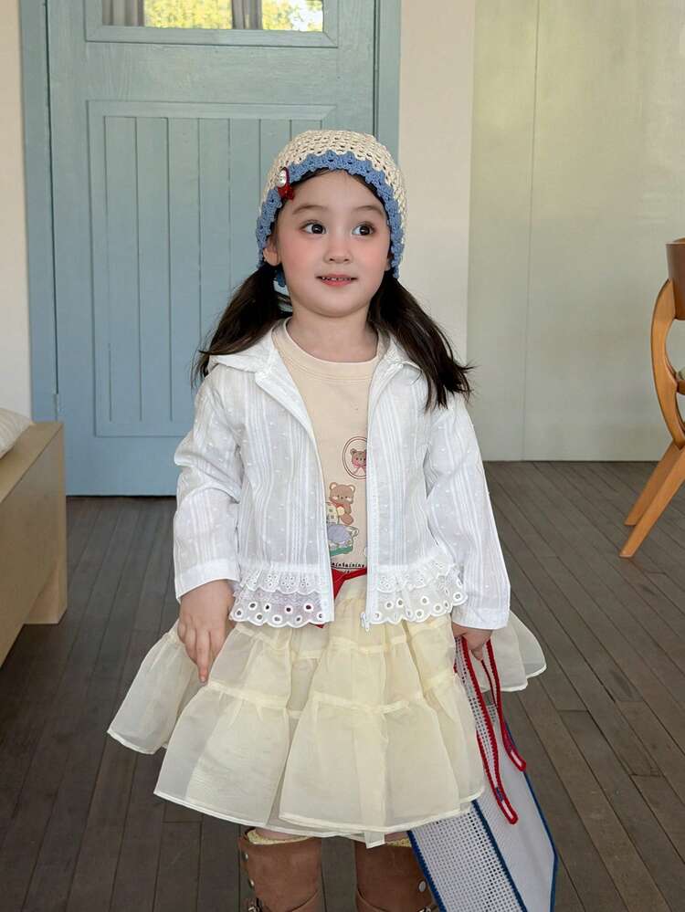 DAZY Áo khoác kiểu Hàn Quốc thường ngày, có mũ, màu trơn, dành cho bé gái sơ sinh/trẻ nhỏ, thích hợp cho mùa xuân/hè. - trắng - Xem 2