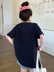 DAZY 女士圆领宽松印花休闲T恤 - 寶藍色 - 查看 6
