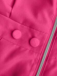 Maweii 女士夏季休闲通勤立领侧口袋收腰大码连体裤，适合日常通勤、聚会、派对、浪漫优雅的度假穿着 - 玫紅色 - 查看 6