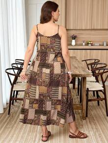 Lacomfia Casual Minimalist Paisley Print Sleeveless Loose Fit Regular Spring/Summer Plus Size Dress - Multicolor - View 2