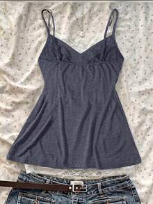 Glimmora Summer New Vintage Style Spaghetti Strap Camisole Top, Button Decor Casual Comfortable Layering Or Outerwear - Grey - View 2