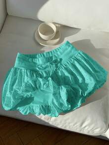 Comfortcana 女款綠色圓點印花休閒短褲，夏季 - 綠色 - 查看 7