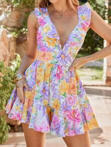 KARISMINA Bộ jumpsuit hở lưng cổ chữ V khoét sâu dành cho nữ, thích hợp cho kỳ nghỉ. - Hồng - Xem 5