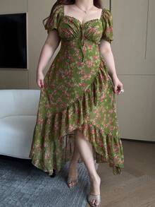 Vibekara Vestido largo de gasa con mangas abullonadas estilo princesa dulce para vacaciones románticas - Verde - Ver 7