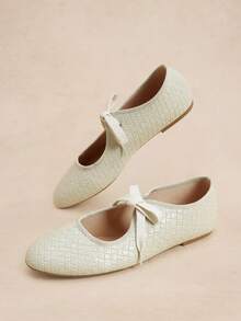 Rosivie French Elegant Commuting Round Toe Lace-Up Woven Flat Shoes For Women For Christmas - Light khaki - View 7