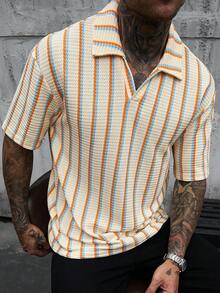 Manfinity Homme 时尚男士常规袖短袖 Polo 衫，纽扣前襟，波西米亚风图案；男士纯色针织半拉链网眼纹理短袖 Polo 衫；男士针织衫；男士钩针衬衫；男士复古衬衫；MerlaDesigns 男女通用多色衬衫；夏季衬衫；钩针格子衬衫；彩色格子钩针衬衫；男士钩针衬衫；彩虹衬衫。 - 彩色 - 查看 7