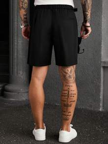 Manfinity CasualCool Men's Black Woven Twill Business Casual Smart Shorts,Summer Holiday City Break Old Money Daily Leisure,Outdoor Office Relaxed Work Semi-Formal Gift - Black - View 2