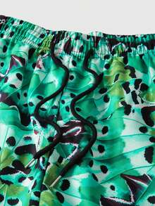 ROMWE MEN Shorts Casual Solta com Cordão na Cintura e Estampa de Letras para Homens - Verde - Visão 5