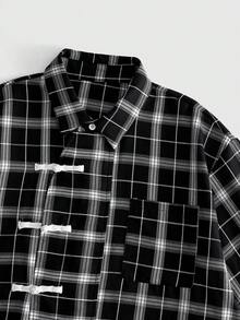 ROMWE MEN Men's Plaid Casual Versatile Daily Wear Short Sleeve Shirt - Black - View 3