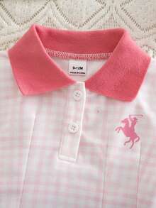 SHEIN 女嬰彩色格紋休閒洋裝，1件裝，羅紋領口與袖口，適合日常休閒穿著、外出、運動及派對 - 粉色 - 查看 6