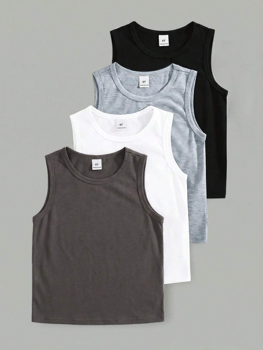 4pcs Young Boys' Casual Comfortable Sleeveless Tops, Multi-Color, Suitable For Spring & Summer - Multicolor - View 1