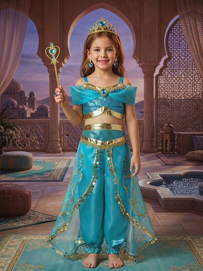 MINKOJA MINKOJA Trang phục hóa trang Halloween cho bé gái, trang phục công chúa Jasmine, trang phục biểu diễn, trang phục dự tiệc sinh nhật, trang phục khiêu vũ cho trẻ em.